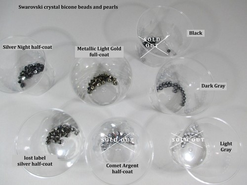 Swarovski crystal bicone beads and pearls in gray tones 2/2, various sizes