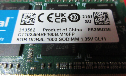 ORIGINAL CRUCIAL 8GB DDR3L-1600 SODIMM RAM MEMORY CT102464BF160B - Picture 2 of 3