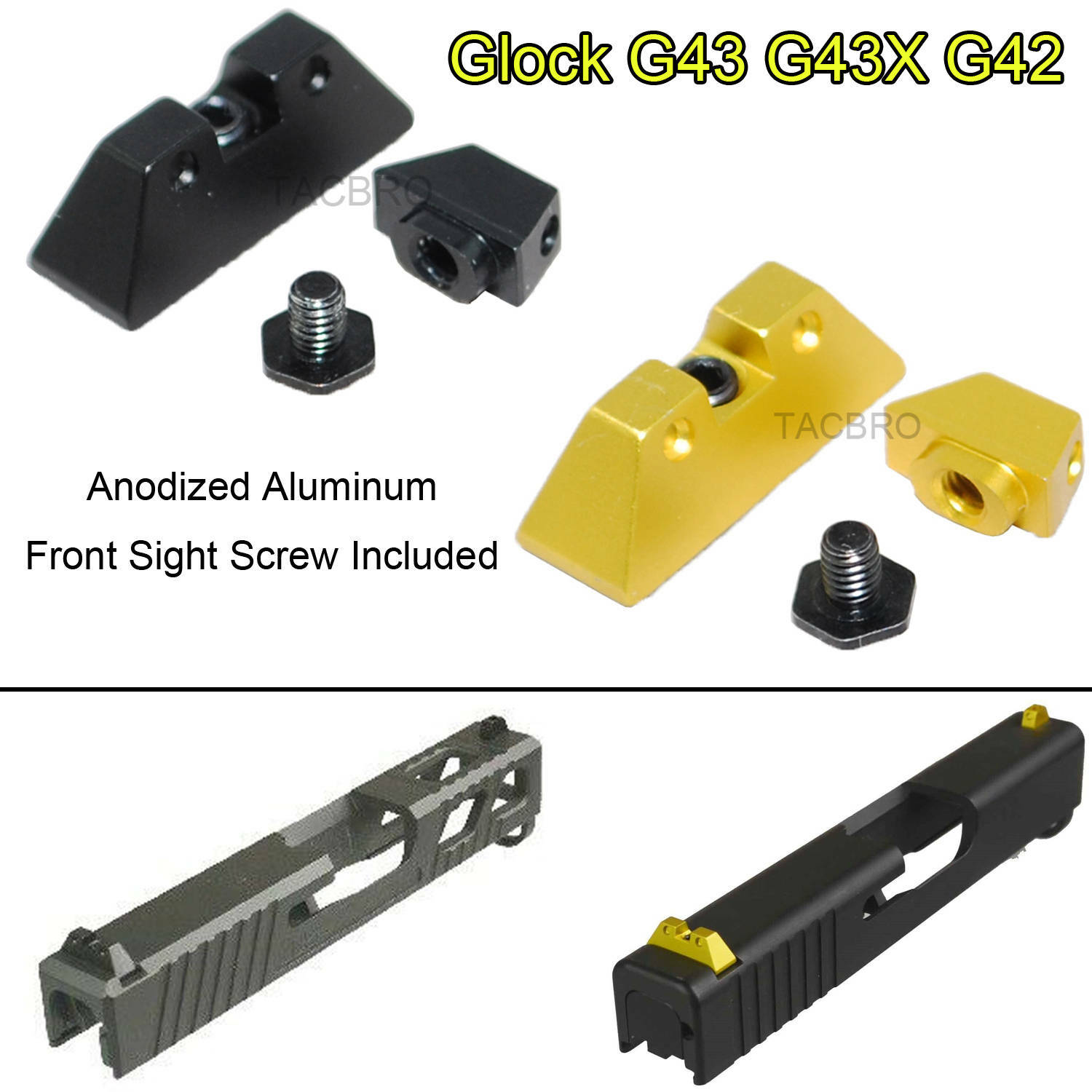 G43 G43X G42 Aluminum Front and Rear Sight Fit 43 43X 42 Color Option
