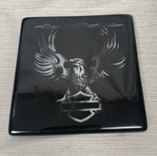 Harley-Davidson Black Glossy Tile Ceramic Coaster with Cork Bottom 4.25"