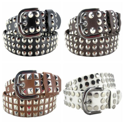 Conical Pyramid Studded Belt Bonded Leather Circle Rivet Removable ...