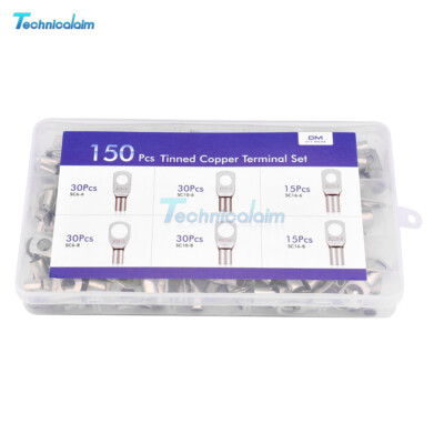 30/150PCS Ring Terminal Cable Shoes Lugs Tinned Copper Lug Wire eye Connectors