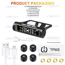 Wireless Solar TPMS LCD Car Tire Pressure Monitoring System W/4 External Sensors