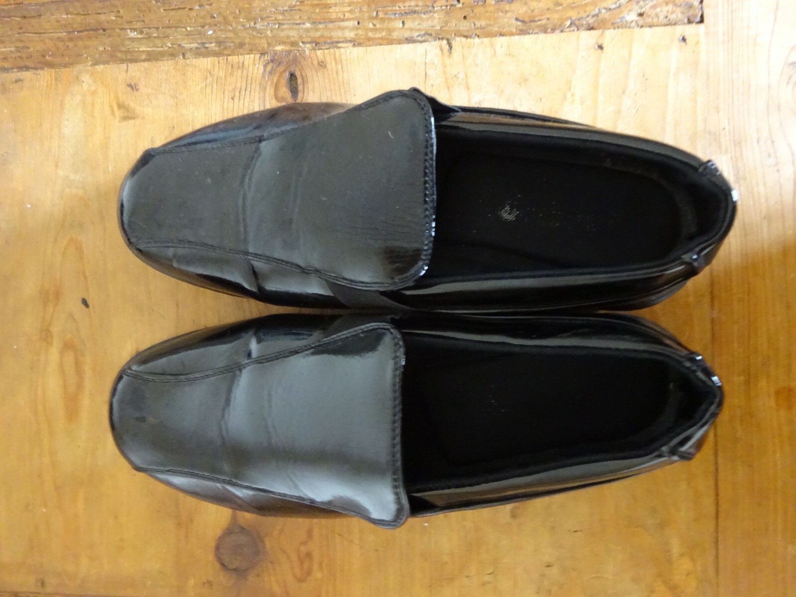 Black Patent Wedge Heel Loafer Shoes 