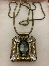 Anton Heunis Necklace, Large Snake Chain Dark Gold Tone, Double Face Rhinestones