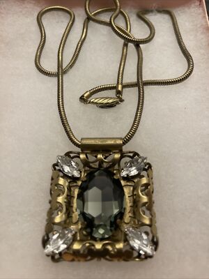 Anton Heunis Necklace, Large Snake Chain Dark Gold Tone, Double Face Rhinestones