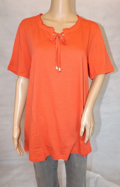 ★ Ulla Popken ★ 42+ 42/44 ~ T-Shirt Shirt Kurzarm ~ Rot M. Verzierung ~ Neu-image
