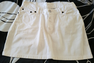 Forum Brazil Solid White Denim Pocket Belted Zip Mid-Thigh Jean Skirt 38 S