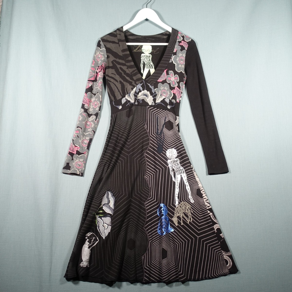 Desigual Dress Womens Black White Abstract Funky Zebra Print