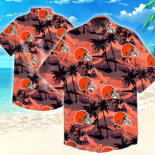 Cleveland Football Team Brownss Hawaiian Button Down Shirt Unisex Adults S-5XL