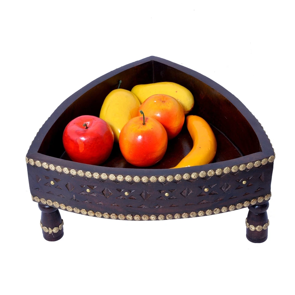 Wooden Chakki Table Hand Carved Grinder Table Brass Fitted Table Coffee Table - Image 4 of 4