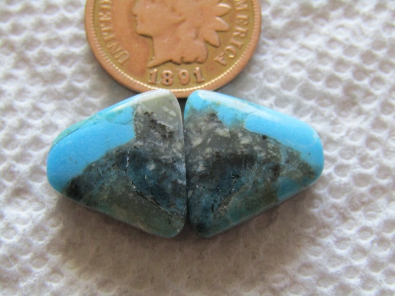 2 Kingman Pyrite Turquoise Cabochons 14 carats Arizona Cabs Matching Set Block