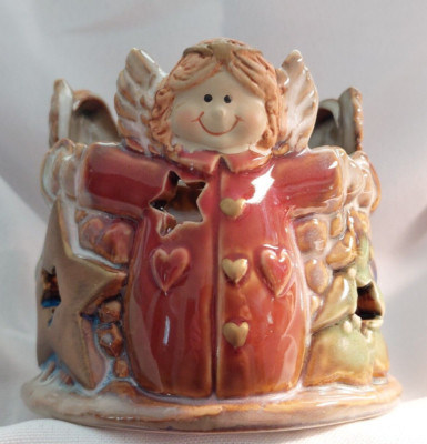 Dicksons Ceramic Angels Circle Candle Holder 3.5 inches tall Christmas Deco NEW!