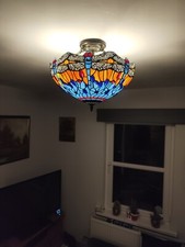 Tiffany Antique 16 Inch Shade Blue Dragonfly Style Ceiling Lamp Stained Glass UK
