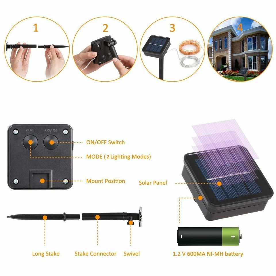 100/300LED Solar Powered String Fairy Lights Rope Patio Christmas Garden Decor - Image 4 of 4