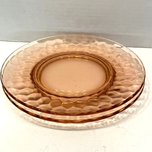 Vintage Jeanette Hex Optic Honeycomb Pink Depression Glass 8" Plates Set of 2