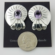 Native American Navajo Sterling Silver Purple Amethyst Handmade Post Earrings 