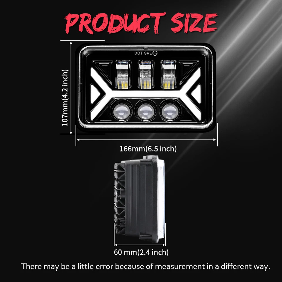 4PCS 4x6" LED Headlights Hi/Lo DRL For Kenworth W900 T400/800 Peterbilt 357 379 - Image 4 of 4