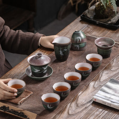 Chinese Tea Set Ceramic Gaiwan Tureen Matching Pitcher Tea Cup Filter Net Holder