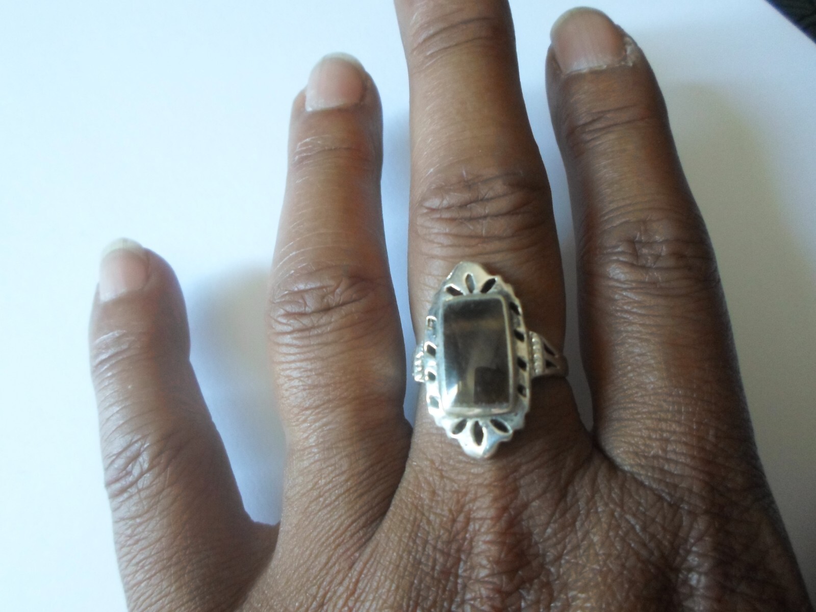 solid silver ring, tiger eye rectangle, openwork … - image 3