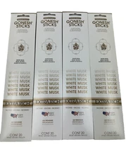 (4) Packs Gonesh Extra Rich White Musk Incense Sticks | 20 Sticks Per Pack