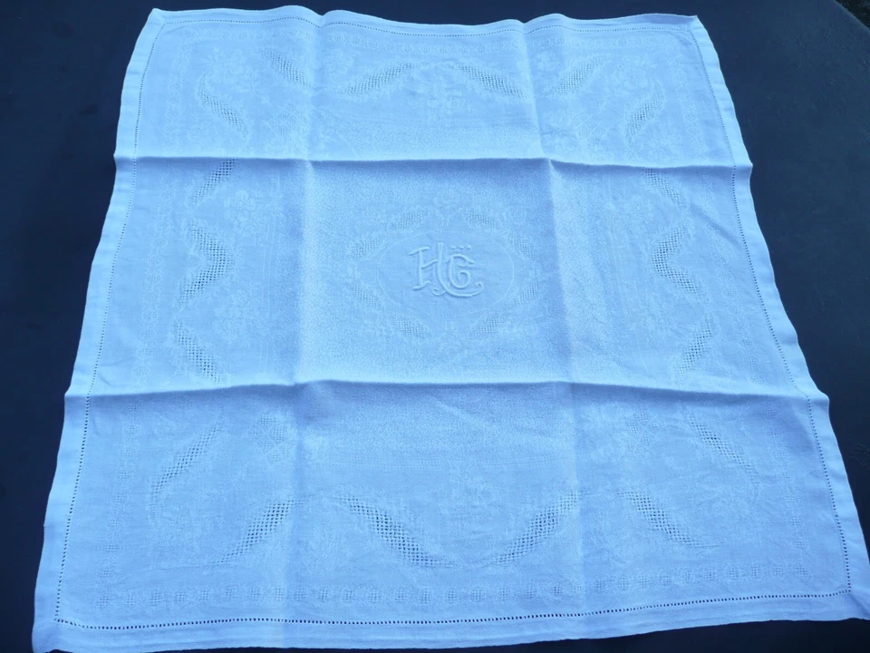 12 serviettes de table anciennes en lin initiales HC ou HG époque art-déco - Photo 3/4