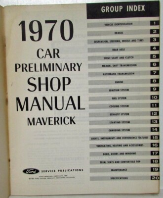 1970 Ford Maverick Car Preliminary Service Shop Repair Manual | eBay