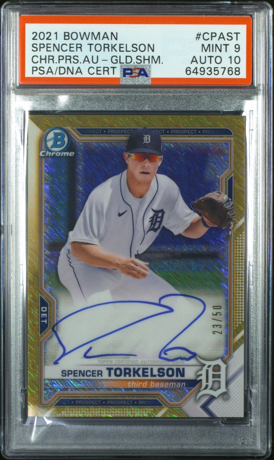 2021 Bowman Spencer Torkelson Auto Gold Shimmer Refr /50 RC PSA 9 Detroit Tigers