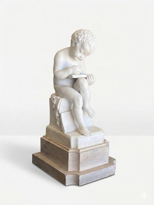 Early 20th century Italian Porcelain bisque Figure of Putto Writing After Canova