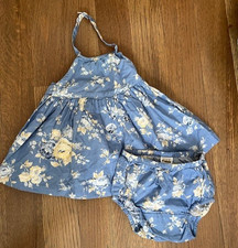 BabyGap Girls Vintage EUC 3-6 months Blue flower dress/bloomers set