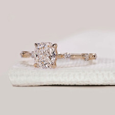Distance Pave Elongated Cushion Lab Grown Diamond Engagement Ring - 14k Gold