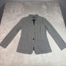 Banana Republic Women Black White Textured Knit Single Button Blazer Size S