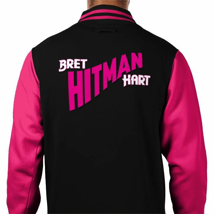 Bret The Hitman Hart wrestling Varsity Jacket Black & Pink 🇬🇧 Xs To 3XL