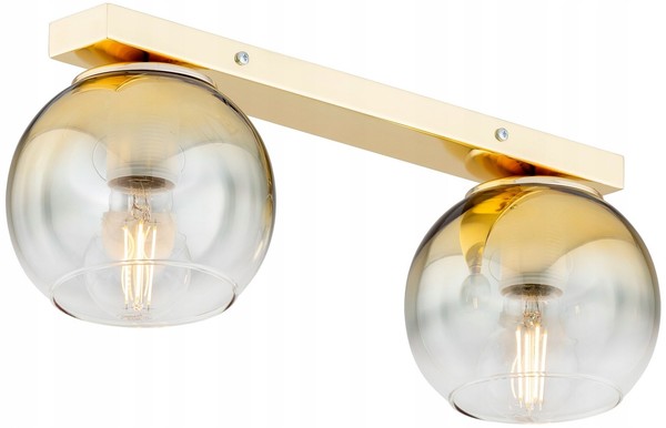 Deckenleuchte 2-Flammig Glas Metall Gold E27 L:60 Cm Deckenlampe Wohnzimmer-image