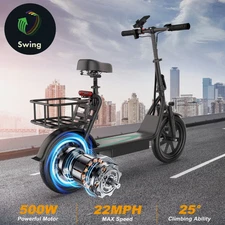 Electric Scooter w/ Seat 500W 48V 10.4Ah 22MPH 21-28Mi 14in Foldable