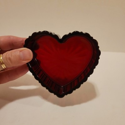  Vintage Avon Cape Cod Ruby Red Heart Shaped Trinket Box Dish- No Lid