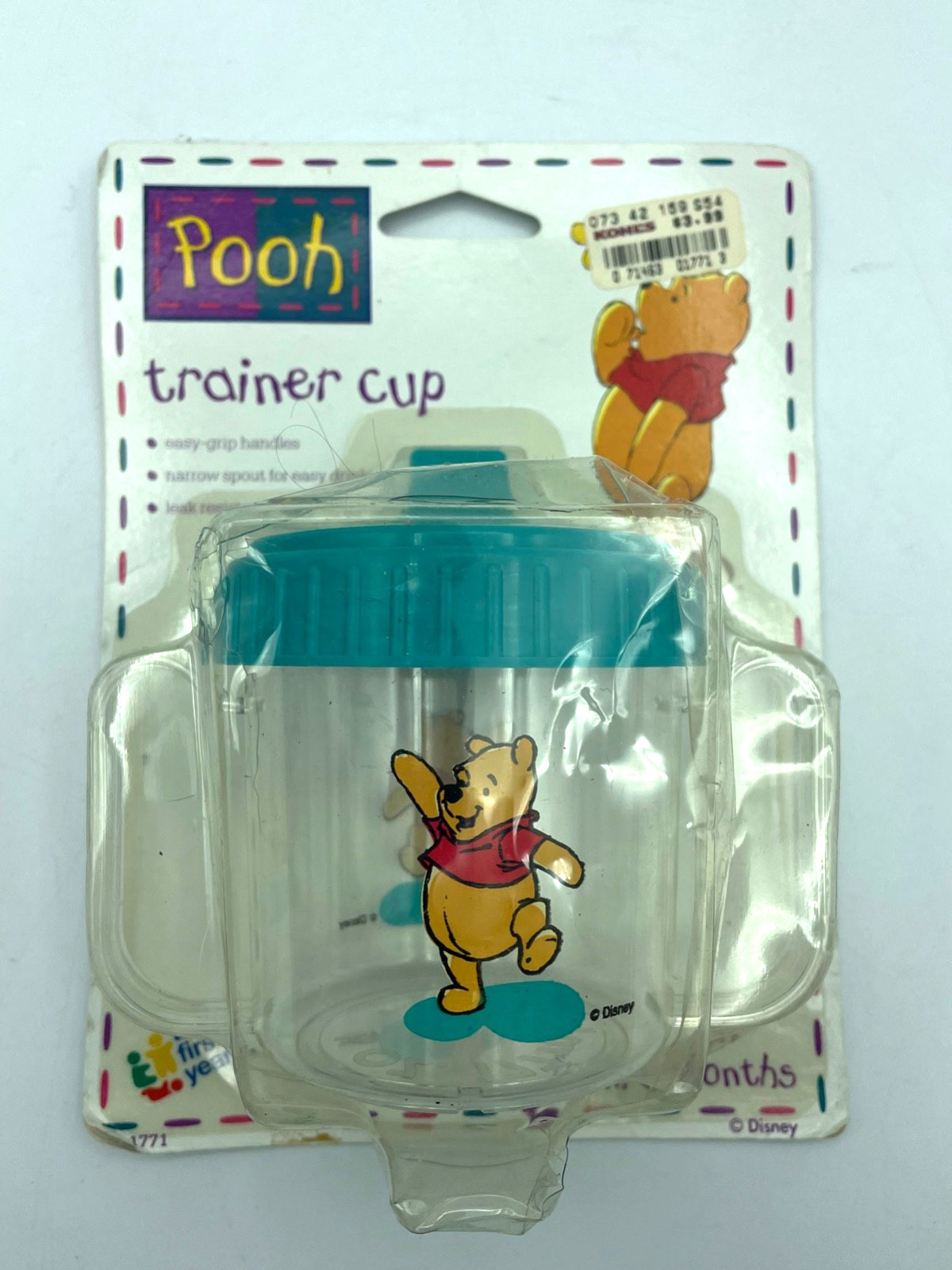Vtg Disney Winnie the Pooh Trainer Sippy Cup 2 handle the first yrs NEW OS 1995