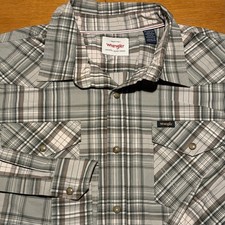 Wrangler Western Pearl Snap Button Down Shirt Mens XL Blue Plaid Cowboy