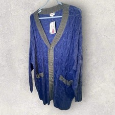 LuLaRoe Knit Lucille Cardigan Sweater Blue With Grey Trim Size Medium NWT