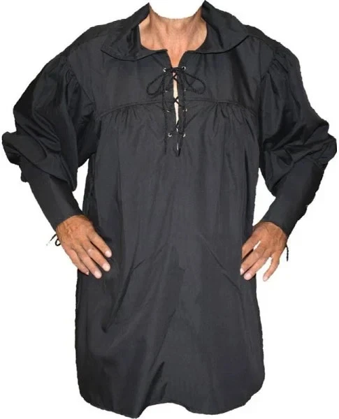Camisa Pirata Negra Poliéster/Algodón Con Cordones Frontales Para Hombre Disfraz Camisa Foto 4 de 4