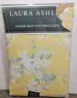 Laura Ashely Vinyl Flannel Back Tablecloth 70" Round Yellow Apple Blossom