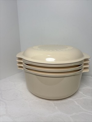 Tupperware 5 Piece Microwave Stack Cooker Beige Almond 3 Qt 1 3/4 Bundt Steamer