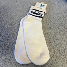 Adidas Socks Mens 10-13 White Trefoil Crew Vintage Made in USA Irregular NWT