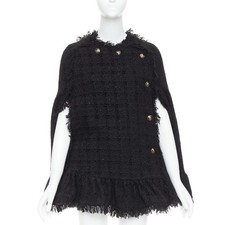 MSGM black tweed gold varsity buttons fringe ...
