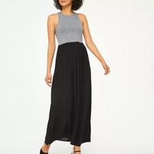 Lou & Grey Colorblock Gray Black Ankle Length Maxi Dress Ann Taylor Loft Casual