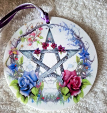 Pentagram Hanging Ornament Floral Pentacle Acrylic Bauble Pagan Yule Altar