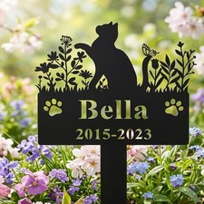 Custom Cat Memorial Stake, Personalized Metal Pet Grave Marker