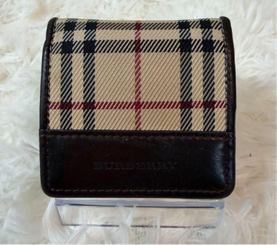 Burberry Coin Case Nova Check Canvas/Leather, Beige/Dark Brown ship From JAPAN