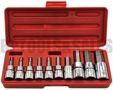 10pc 3/8" & 1/2" Drive Hex Key Allen Head (METRIC) Socket Bit Set 3-16 MM