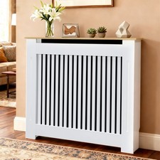 112x20x92.5cm Radiator Cover White Modern MDF Wood Cabinet Shelf Heating Cover